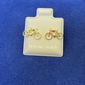 925 Sterling Silver gold plated MINI bicycle Post Earrings